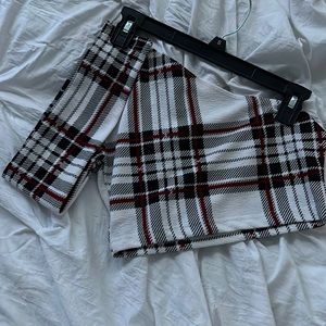 One Shoulder Red and White Top